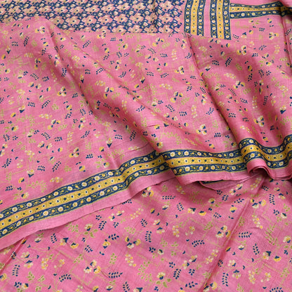 Indian Vintage Pink Saree Pure Khadi Silk Handloom Printed Sari Fabric 5yard Ethnic Wear Sari Floral