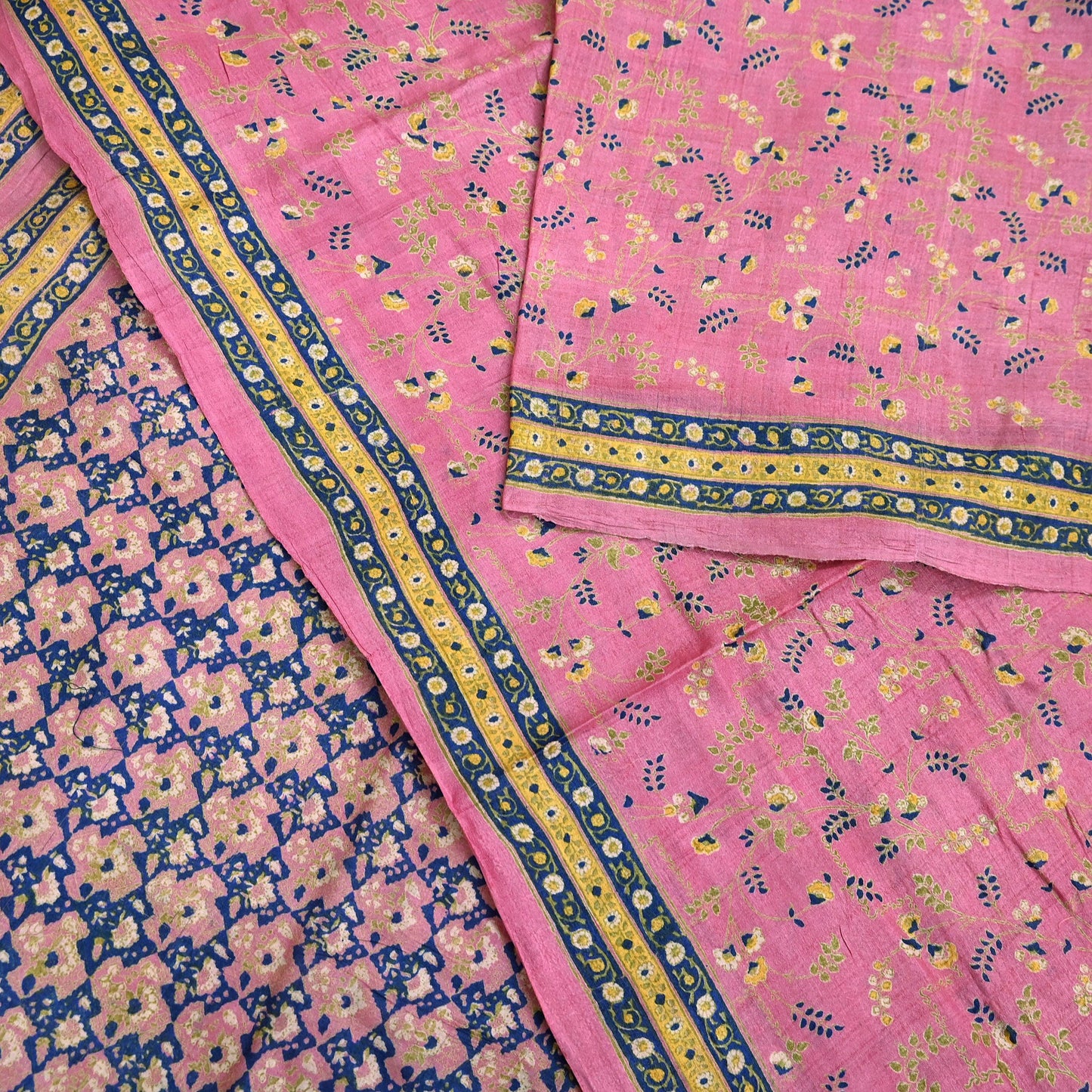 Indian Vintage Pink Saree Pure Khadi Silk Handloom Printed Sari Fabric 5yard Ethnic Wear Sari Floral