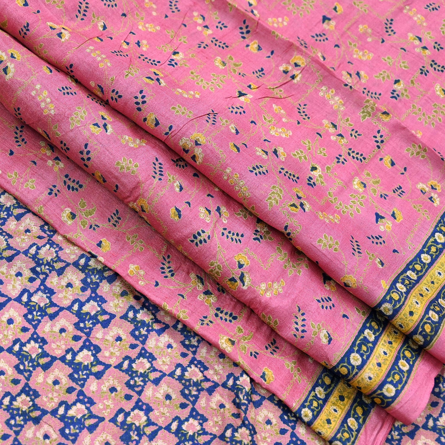 Indian Vintage Pink Saree Pure Khadi Silk Handloom Printed Sari Fabric 5yard Ethnic Wear Sari Floral