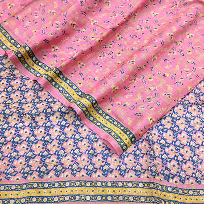 Indian Vintage Pink Saree Pure Khadi Silk Handloom Printed Sari Fabric 5yard Ethnic Wear Sari Floral