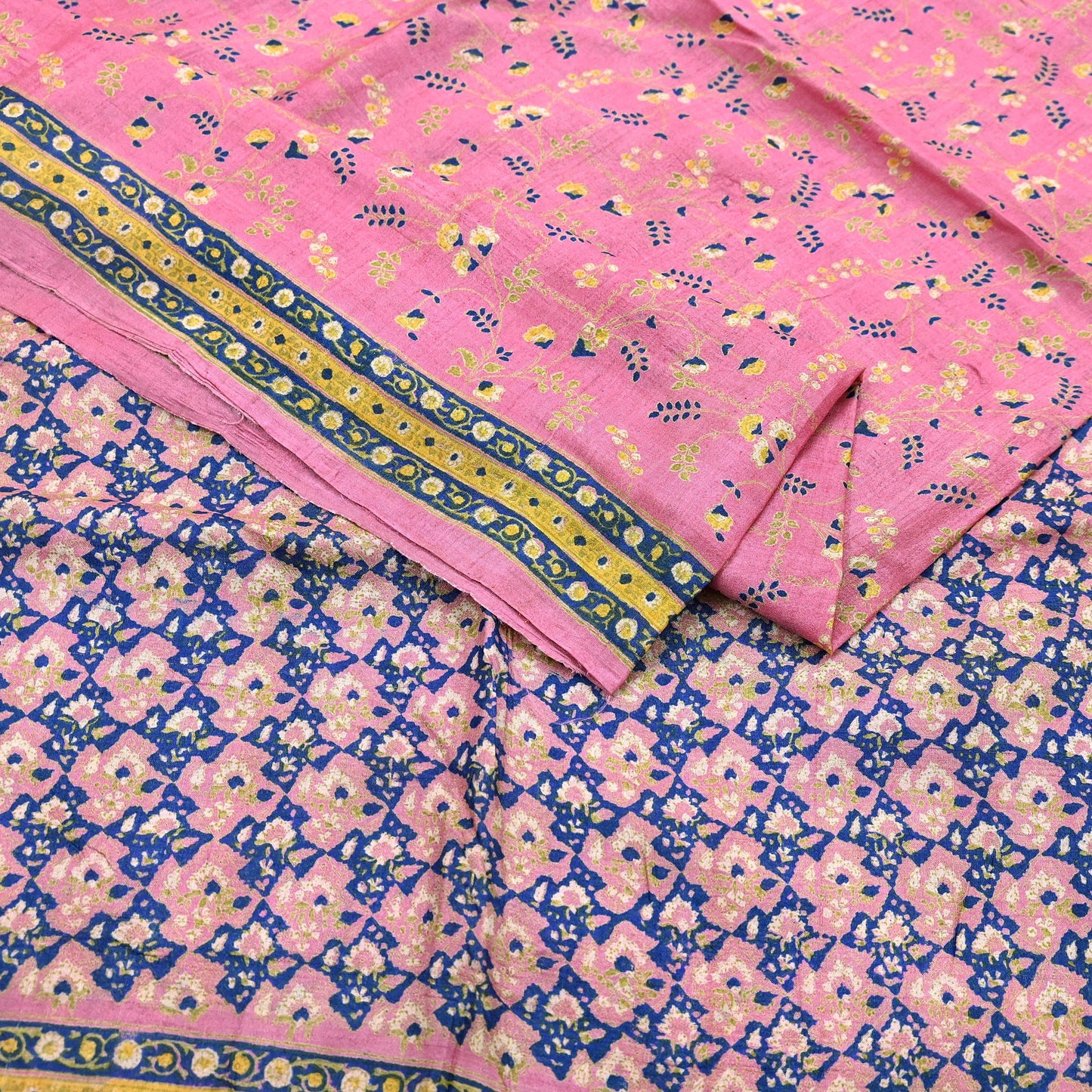 Indian Vintage Pink Saree Pure Khadi Silk Handloom Printed Sari Fabric 5yard Ethnic Wear Sari Floral
