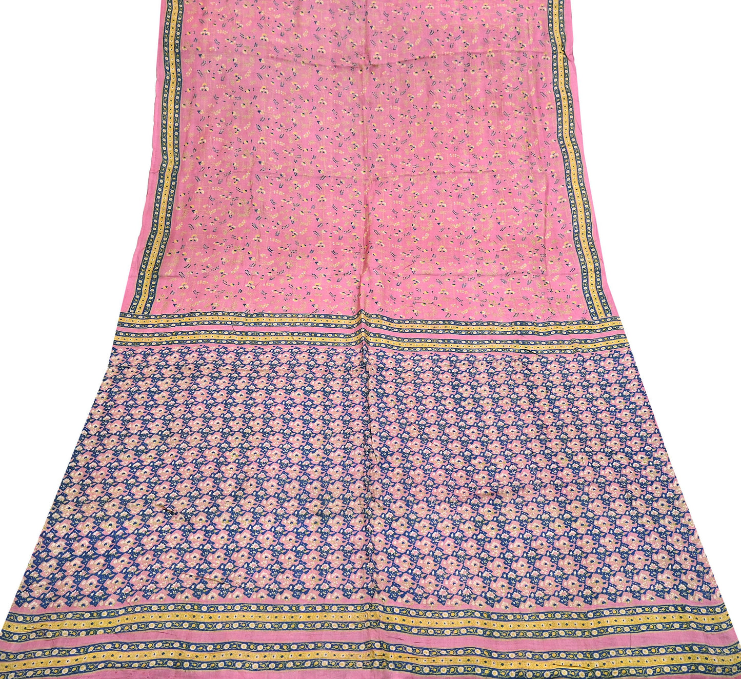 Indian Vintage Pink Saree Pure Khadi Silk Handloom Printed Sari Fabric 5yard Ethnic Wear Sari Floral