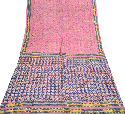 Indian Vintage Pink Saree Pure Khadi Silk Handloom Printed Sari Fabric 5yard Ethnic Wear Sari Floral