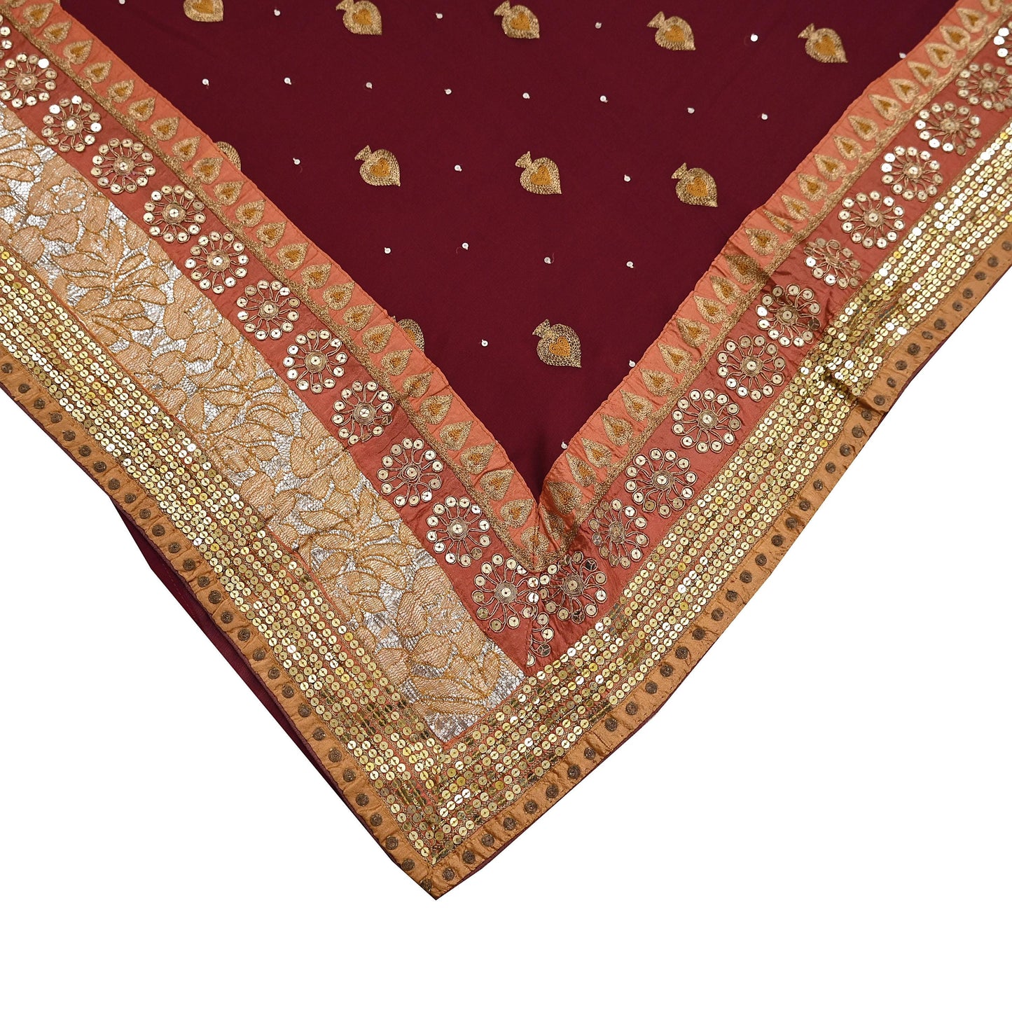 Indian Vintage Heavy Sari Maroon Pure Georgette Silk Hand Embroidered Sarees Craft Fabric 6Yd Sewing Ethnic zari Wedding sarees