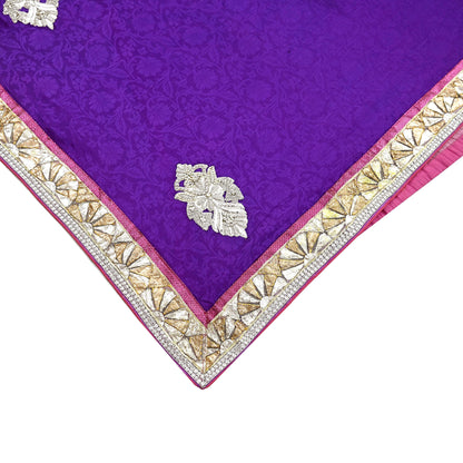 Indian Vintage Heavy Sarees Purple & Pink  Pure Silk Georgette Hand Embroidered Sari Fabric 6Yd Sewing Ethnic Zardozi/zari With Blouse Pcs