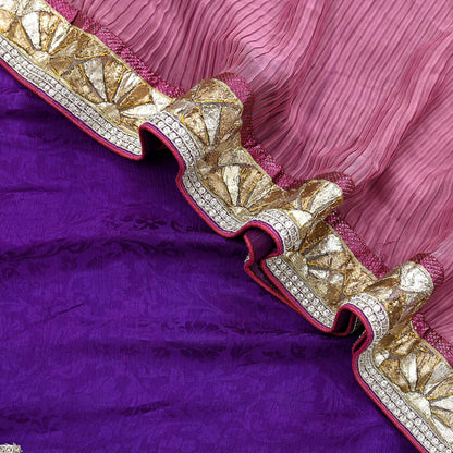 Indian Vintage Heavy Sarees Purple & Pink  Pure Silk Georgette Hand Embroidered Sari Fabric 6Yd Sewing Ethnic Zardozi/zari With Blouse Pcs