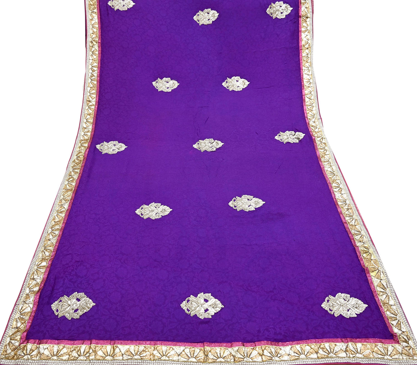 Indian Vintage Heavy Sarees Purple & Pink  Pure Silk Georgette Hand Embroidered Sari Fabric 6Yd Sewing Ethnic Zardozi/zari With Blouse Pcs