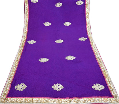 Indian Vintage Heavy Sarees Purple & Pink  Pure Silk Georgette Hand Embroidered Sari Fabric 6Yd Sewing Ethnic Zardozi/zari With Blouse Pcs