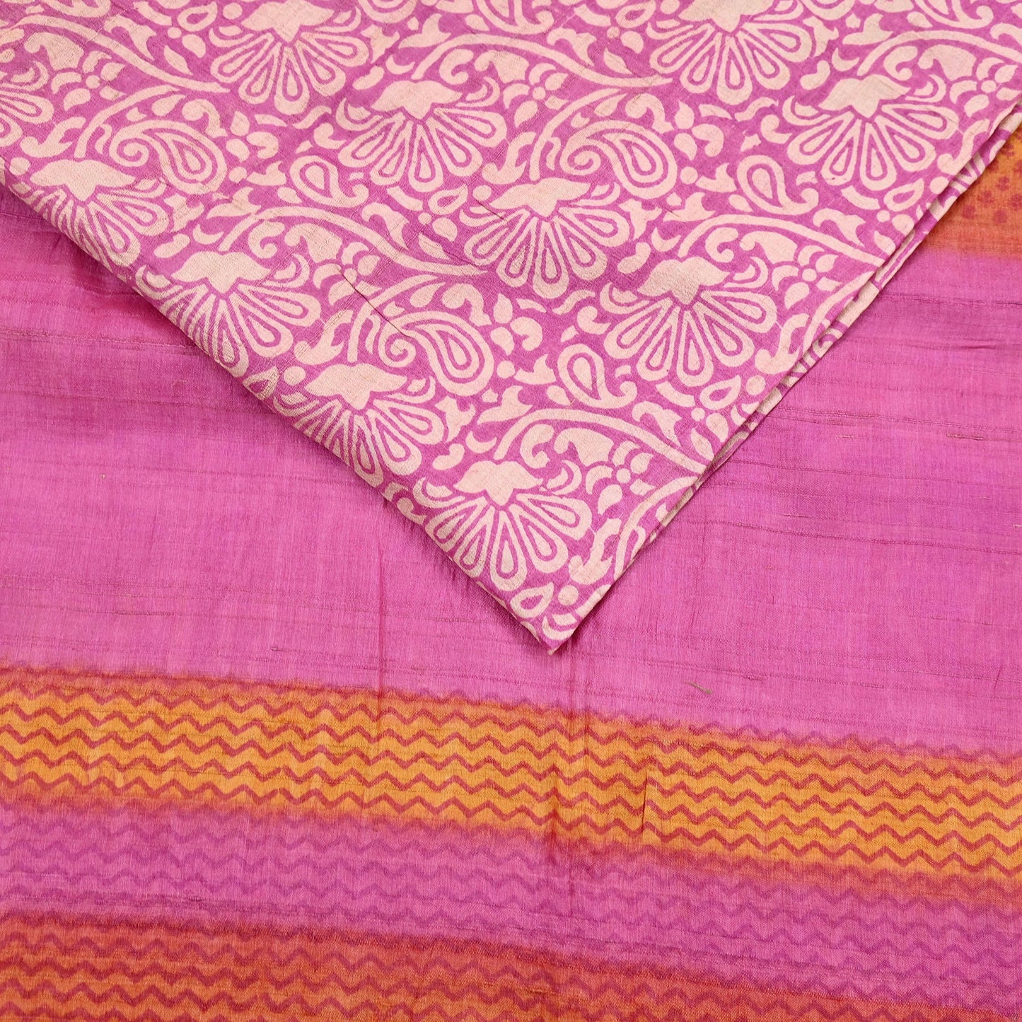 Indian Vintage Pink, Beige & Orange Saree Pure Khadi Silk Handloom Kalamkari Sari Craft Fabric 5yd Ethnic Wear Sari Floral