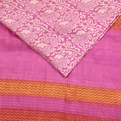 Indian Vintage Pink, Beige & Orange Saree Pure Khadi Silk Handloom Kalamkari Sari Craft Fabric 5yd Ethnic Wear Sari Floral
