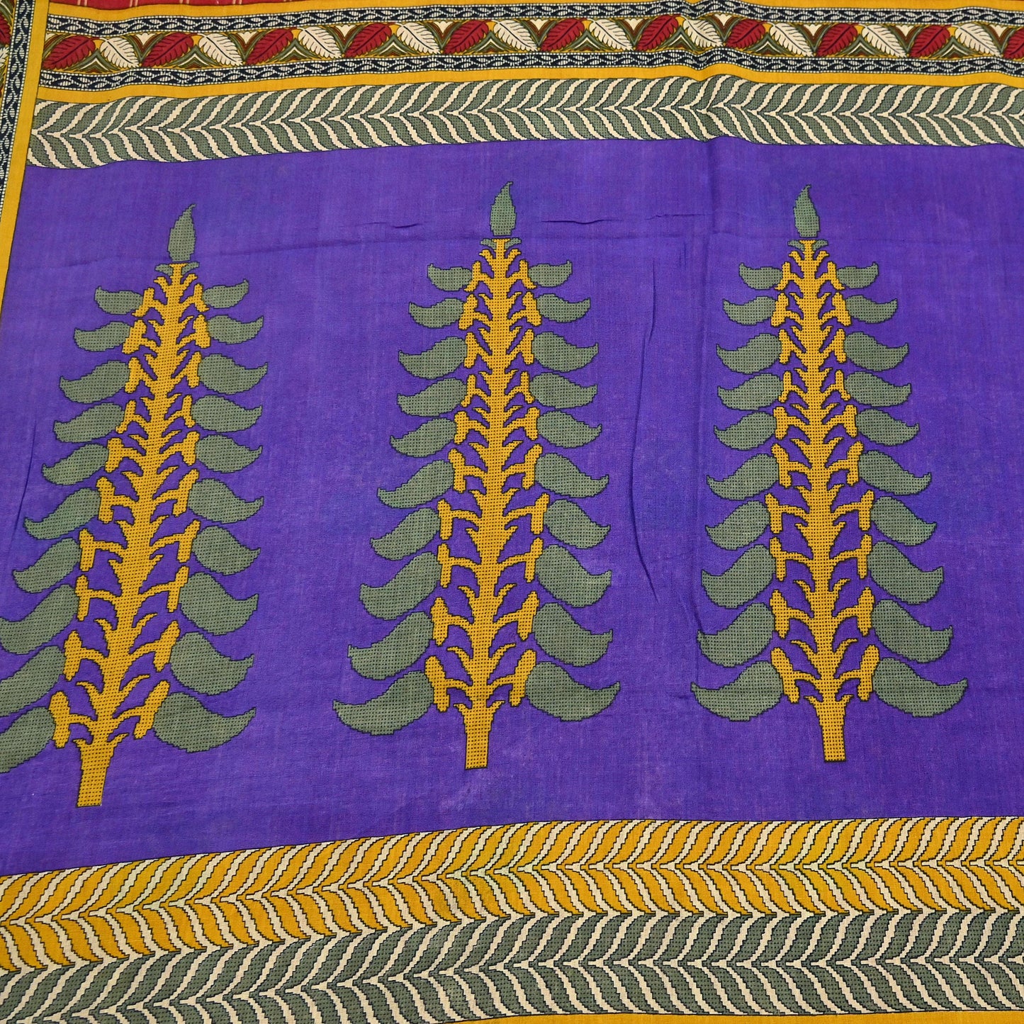 Indian Vintage Sari Purple & Red Block Printed Pure Cotton Saree Craft Fabric 5Yd Sewing Sarong Wrap Boho Floral Crafting Upcycle Quilting