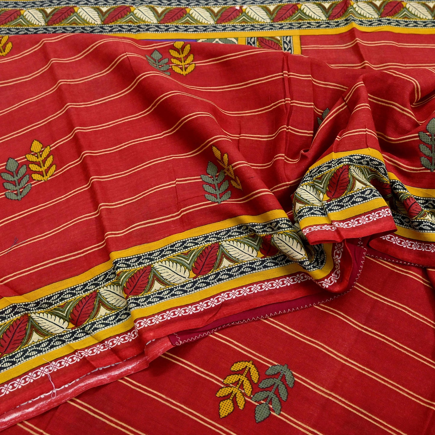 Indian Vintage Sari Purple & Red Block Printed Pure Cotton Saree Craft Fabric 5Yd Sewing Sarong Wrap Boho Floral Crafting Upcycle Quilting