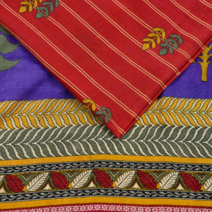 Indian Vintage Sari Purple & Red Block Printed Pure Cotton Saree Craft Fabric 5Yd Sewing Sarong Wrap Boho Floral Crafting Upcycle Quilting