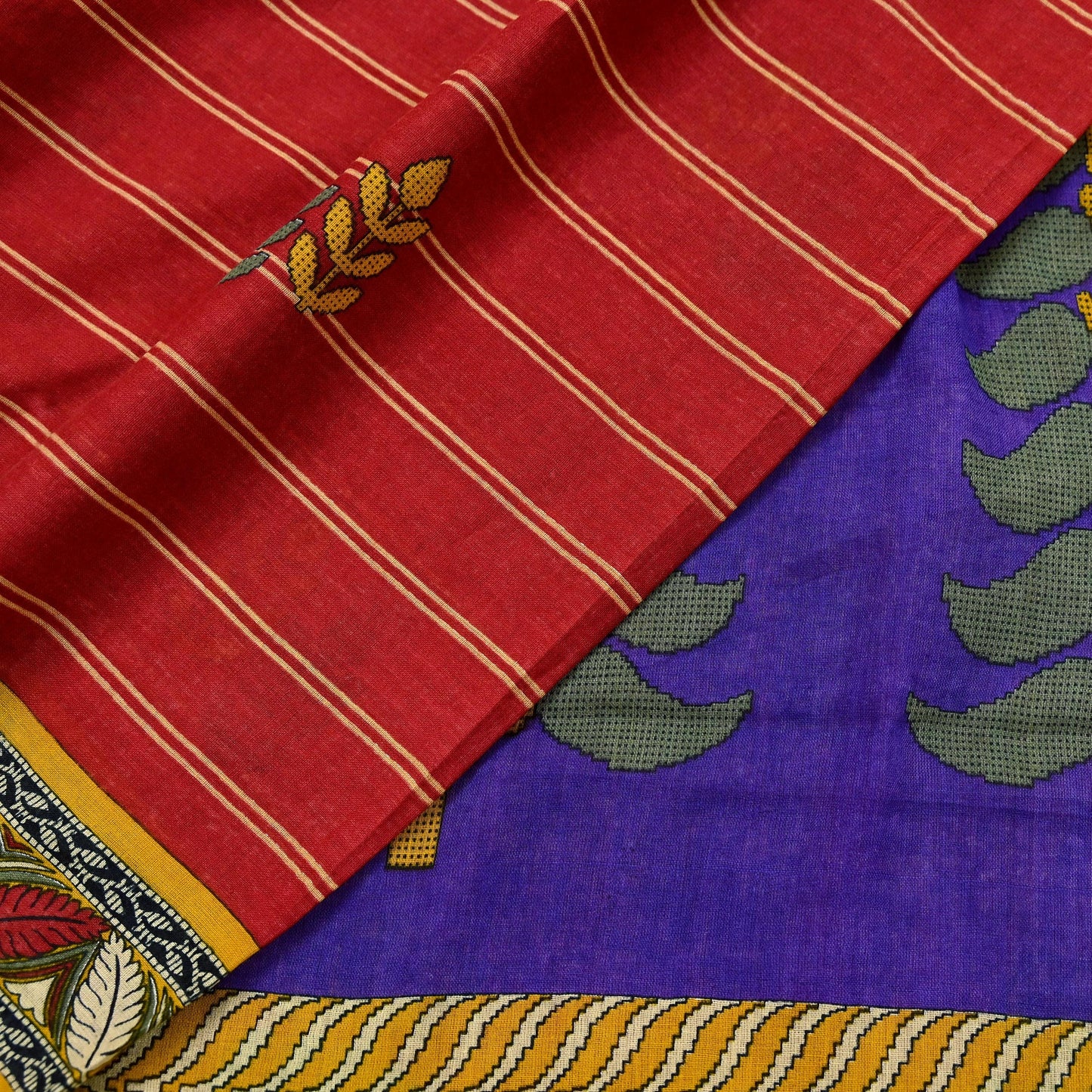 Indian Vintage Sari Purple & Red Block Printed Pure Cotton Saree Craft Fabric 5Yd Sewing Sarong Wrap Boho Floral Crafting Upcycle Quilting