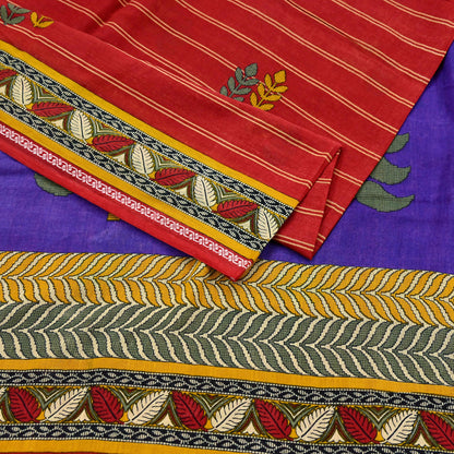 Indian Vintage Sari Purple & Red Block Printed Pure Cotton Saree Craft Fabric 5Yd Sewing Sarong Wrap Boho Floral Crafting Upcycle Quilting