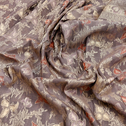 Indian Vintage Sari Brown 100% Pure Silk Hand Woven Sarees Craft Fabric 5Yd Ethnic Sewing Dress making Crafting Quilting Upcycle