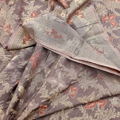 Indian Vintage Sari Brown 100% Pure Silk Hand Woven Sarees Craft Fabric 5Yd Ethnic Sewing Dress making Crafting Quilting Upcycle