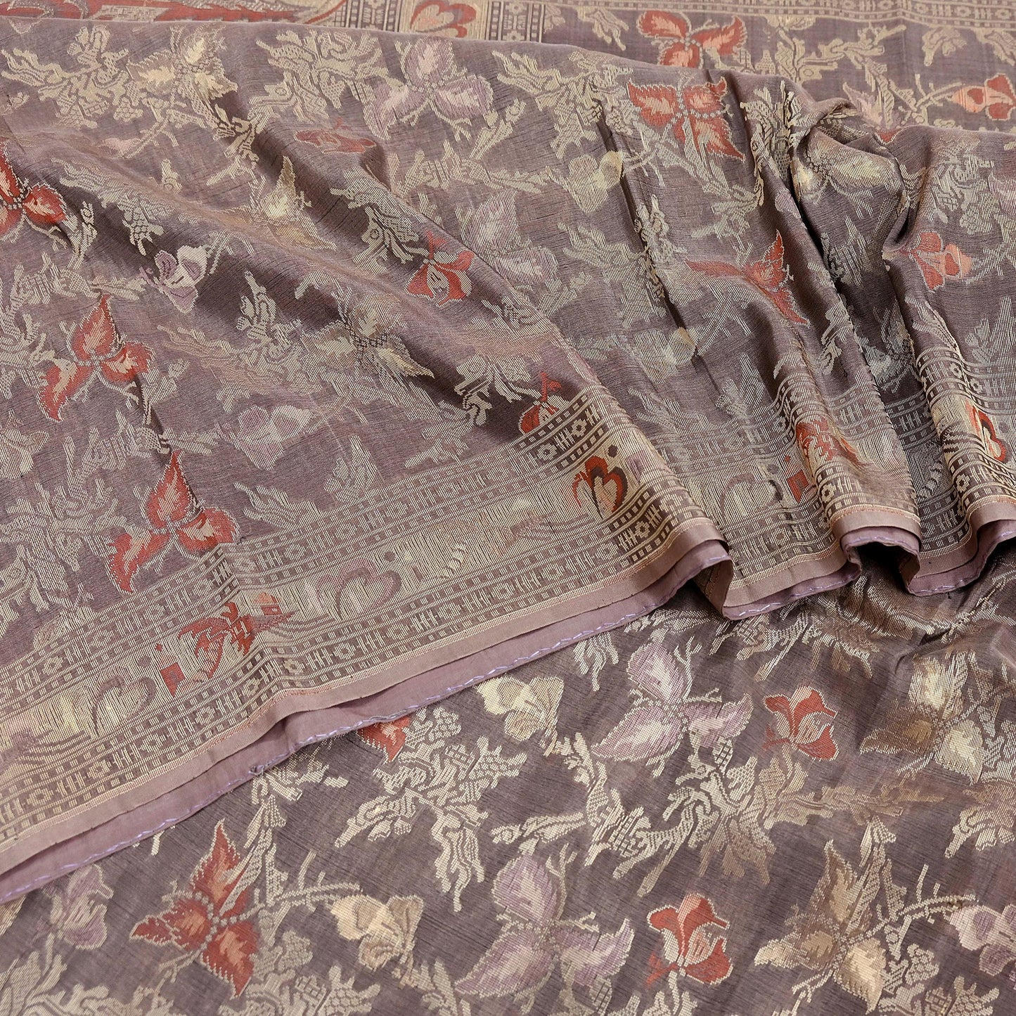 Indian Vintage Sari Brown 100% Pure Silk Hand Woven Sarees Craft Fabric 5Yd Ethnic Sewing Dress making Crafting Quilting Upcycle