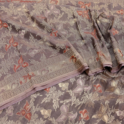 Indian Vintage Sari Brown 100% Pure Silk Hand Woven Sarees Craft Fabric 5Yd Ethnic Sewing Dress making Crafting Quilting Upcycle