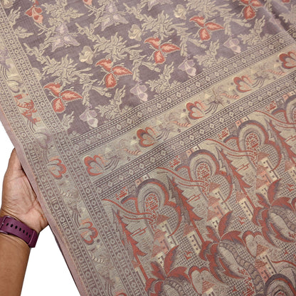 Indian Vintage Sari Brown 100% Pure Silk Hand Woven Sarees Craft Fabric 5Yd Ethnic Sewing Dress making Crafting Quilting Upcycle