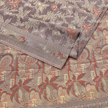 Indian Vintage Sari Brown 100% Pure Silk Hand Woven Sarees Craft Fabric 5Yd Ethnic Sewing Dress making Crafting Quilting Upcycle