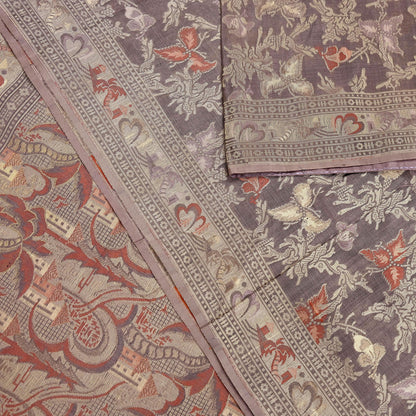 Indian Vintage Sari Brown 100% Pure Silk Hand Woven Sarees Craft Fabric 5Yd Ethnic Sewing Dress making Crafting Quilting Upcycle