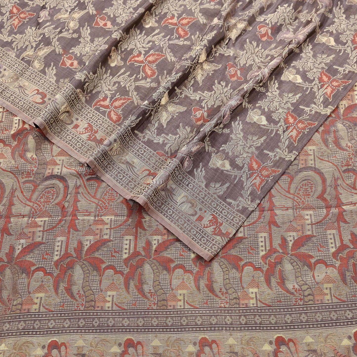 Indian Vintage Sari Brown 100% Pure Silk Hand Woven Sarees Craft Fabric 5Yd Ethnic Sewing Dress making Crafting Quilting Upcycle