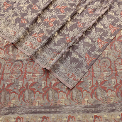 Indian Vintage Sari Brown 100% Pure Silk Hand Woven Sarees Craft Fabric 5Yd Ethnic Sewing Dress making Crafting Quilting Upcycle