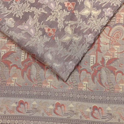 Indian Vintage Sari Brown 100% Pure Silk Hand Woven Sarees Craft Fabric 5Yd Ethnic Sewing Dress making Crafting Quilting Upcycle