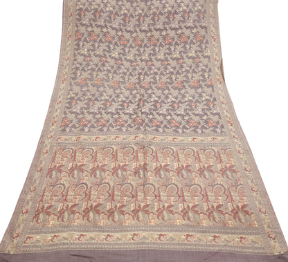 Indian Vintage Sari Brown 100% Pure Silk Hand Woven Sarees Craft Fabric 5Yd Ethnic Sewing Dress making Crafting Quilting Upcycle