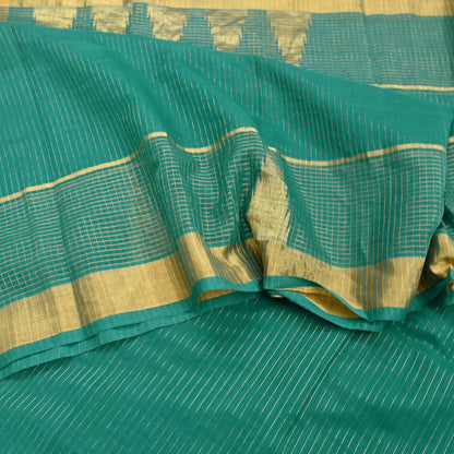 Indian Vintage Sari Green Pure Cotton Hand Woven Saree Craft Fabric 5yd Sewing Ethnic Soft Dress making Quilting Dress Designing Zari
