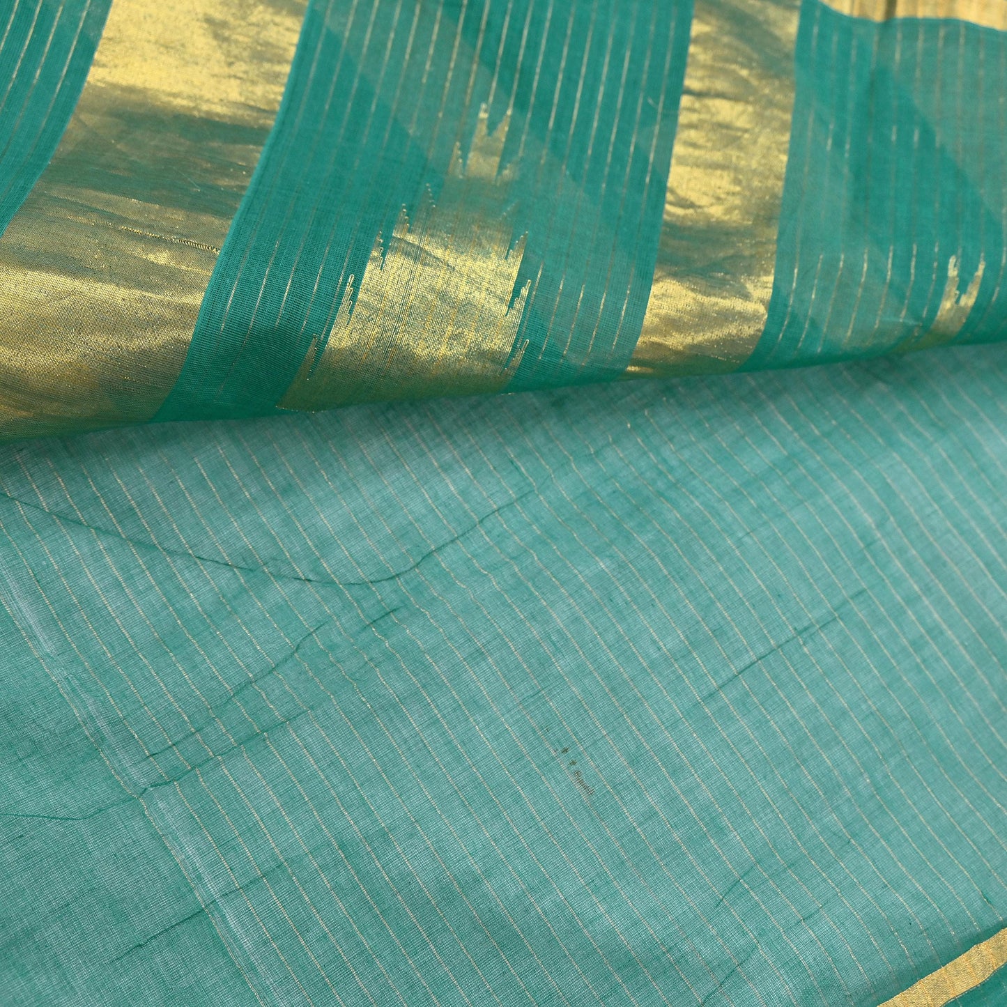 Indian Vintage Sari Green Pure Cotton Hand Woven Saree Craft Fabric 5yd Sewing Ethnic Soft Dress making Quilting Dress Designing Zari