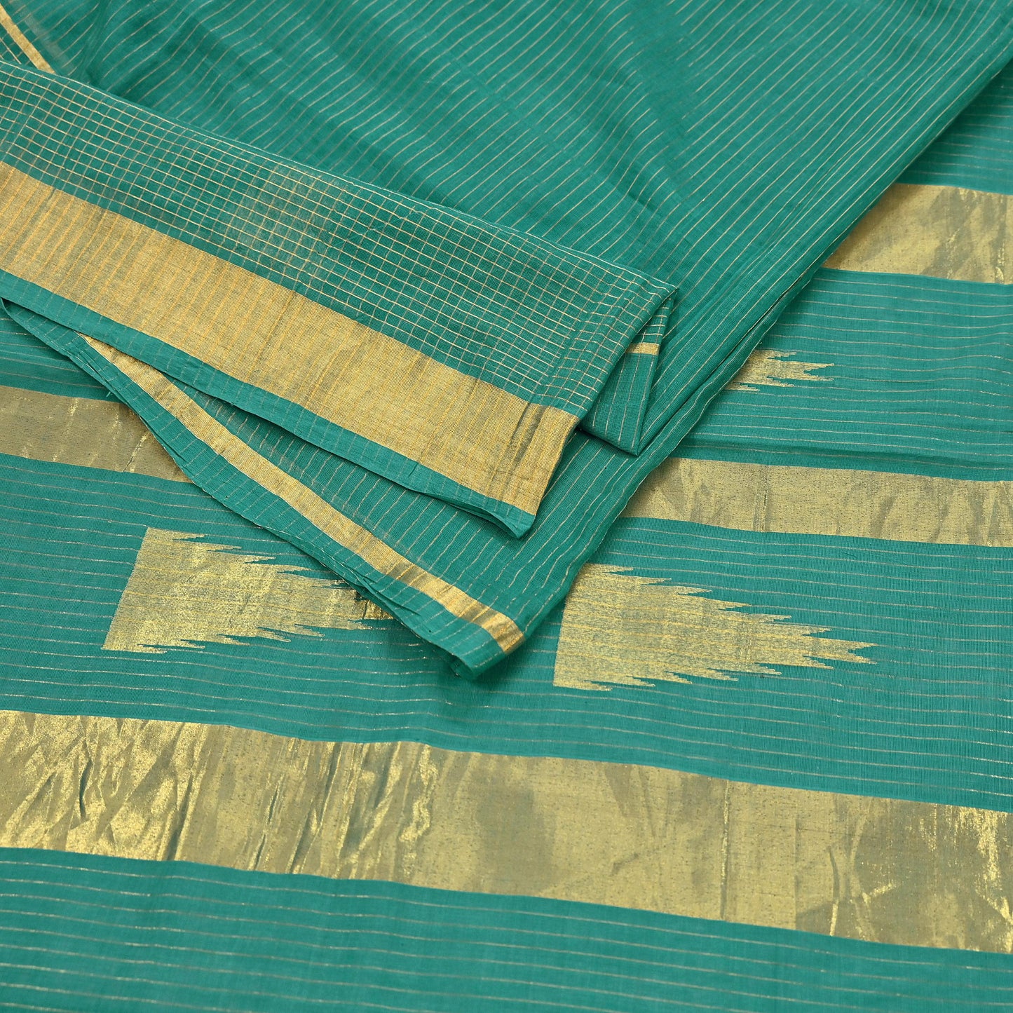 Indian Vintage Sari Green Pure Cotton Hand Woven Saree Craft Fabric 5yd Sewing Ethnic Soft Dress making Quilting Dress Designing Zari