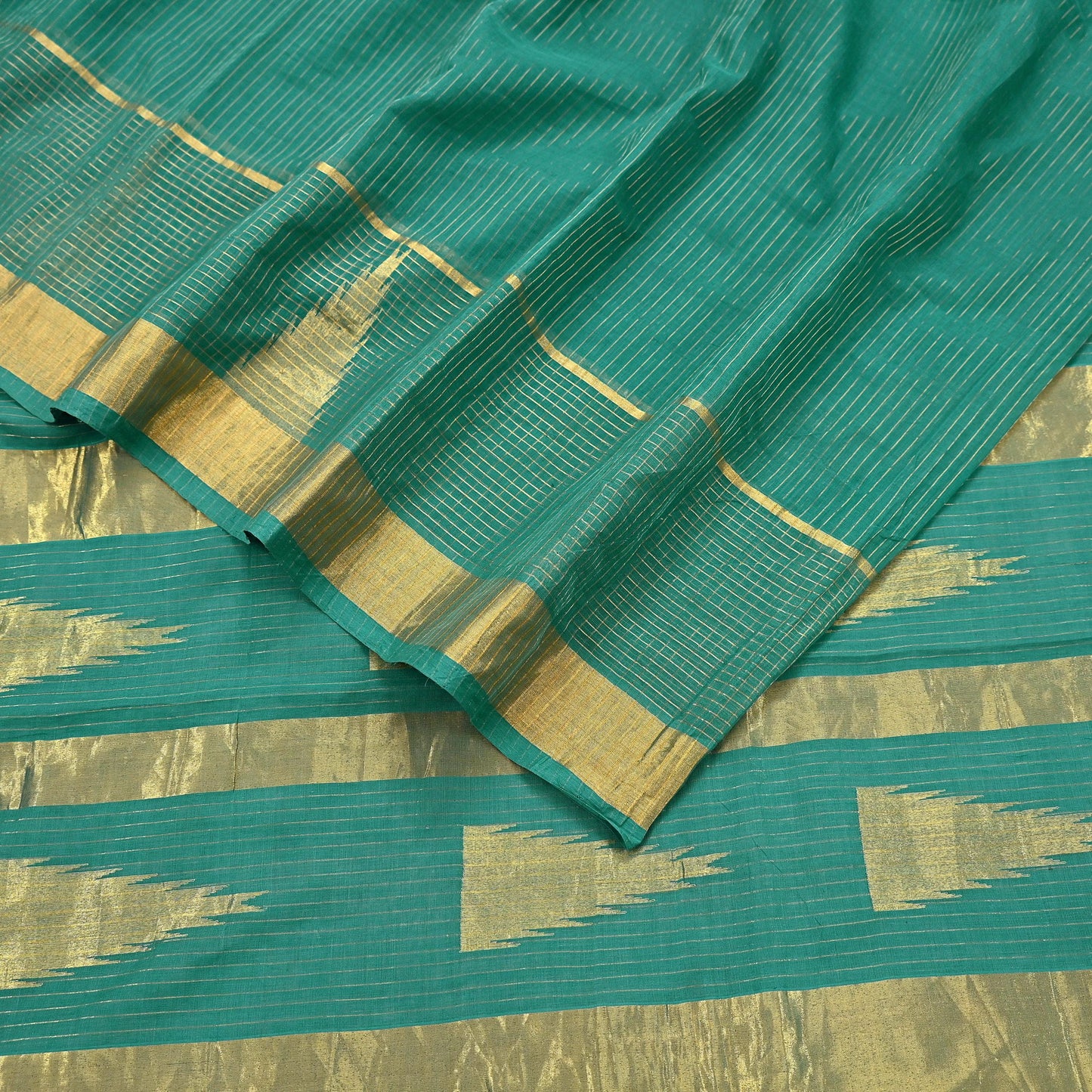 Indian Vintage Sari Green Pure Cotton Hand Woven Saree Craft Fabric 5yd Sewing Ethnic Soft Dress making Quilting Dress Designing Zari