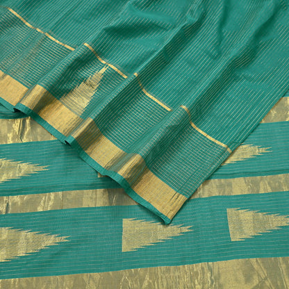 Indian Vintage Sari Green Pure Cotton Hand Woven Saree Craft Fabric 5yd Sewing Ethnic Soft Dress making Quilting Dress Designing Zari