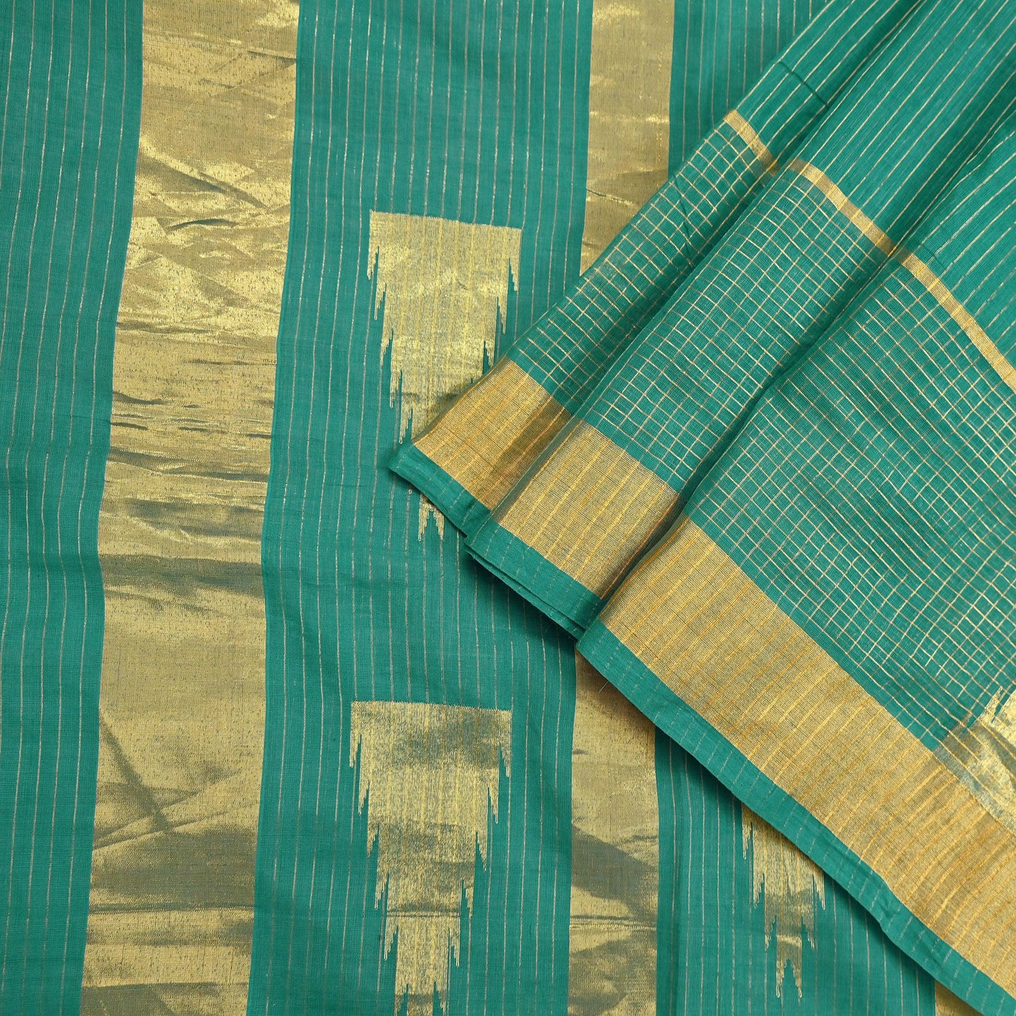 Indian Vintage Sari Green Pure Cotton Hand Woven Saree Craft Fabric 5yd Sewing Ethnic Soft Dress making Quilting Dress Designing Zari