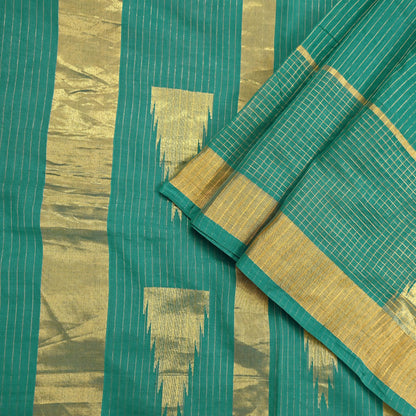 Indian Vintage Sari Green Pure Cotton Hand Woven Saree Craft Fabric 5yd Sewing Ethnic Soft Dress making Quilting Dress Designing Zari