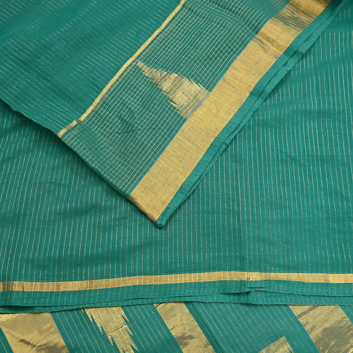 Indian Vintage Sari Green Pure Cotton Hand Woven Saree Craft Fabric 5yd Sewing Ethnic Soft Dress making Quilting Dress Designing Zari