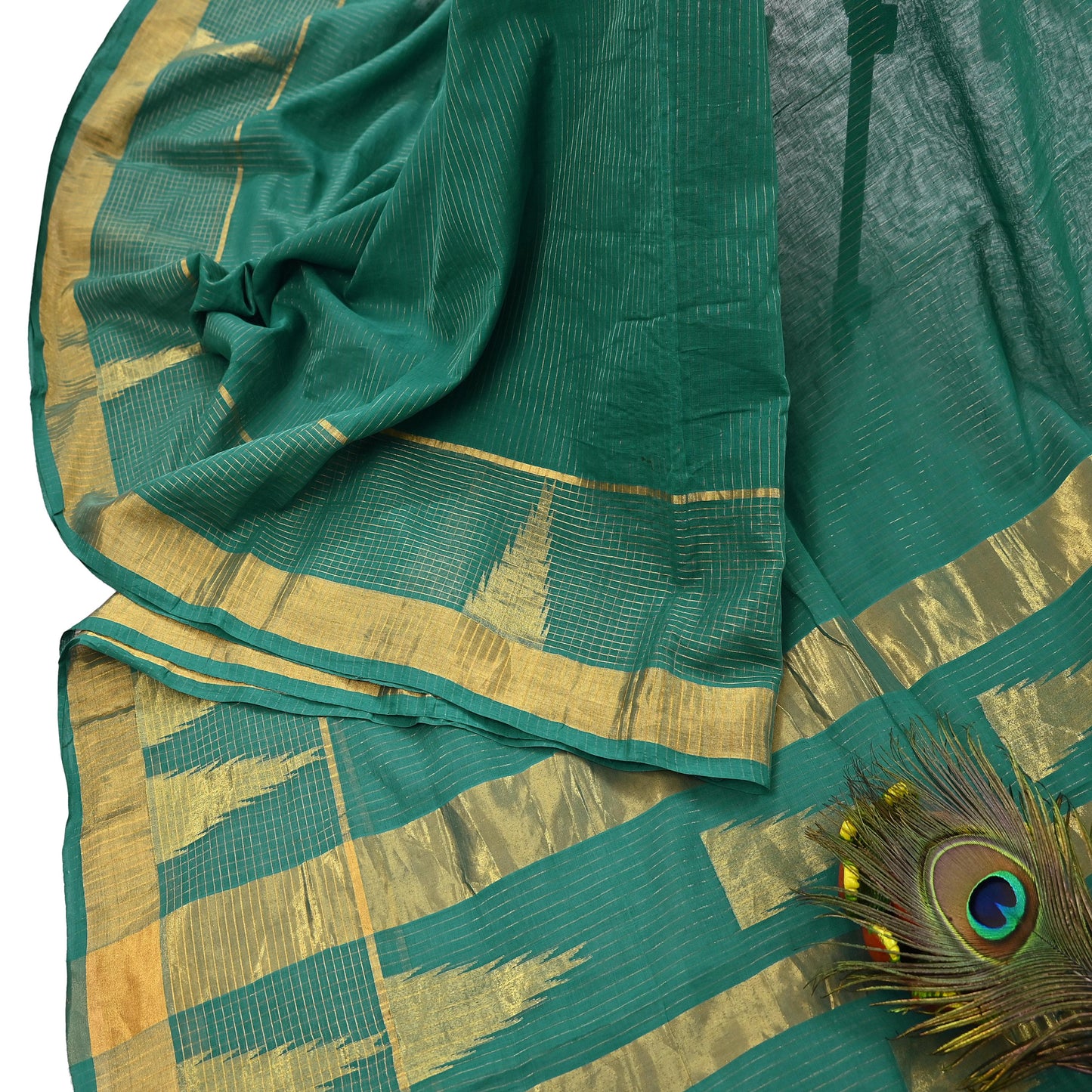 Indian Vintage Sari Green Pure Cotton Hand Woven Saree Craft Fabric 5yd Sewing Ethnic Soft Dress making Quilting Dress Designing Zari
