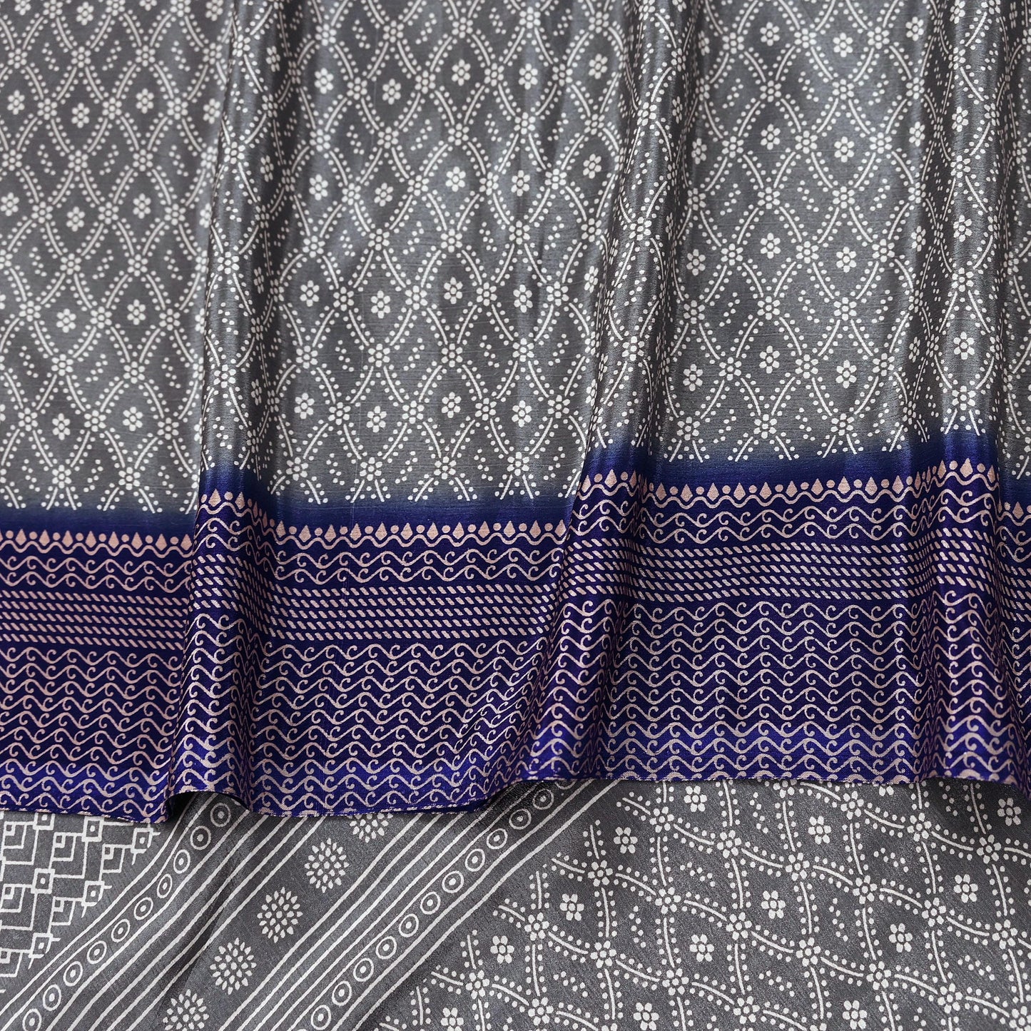 Indian Vintage Sari Blue & Gray Moss Crepe Printed Sarees 6yd Craft Fabric Sewing Floral Soft Dress making Quilting Crafting Upcycle Used