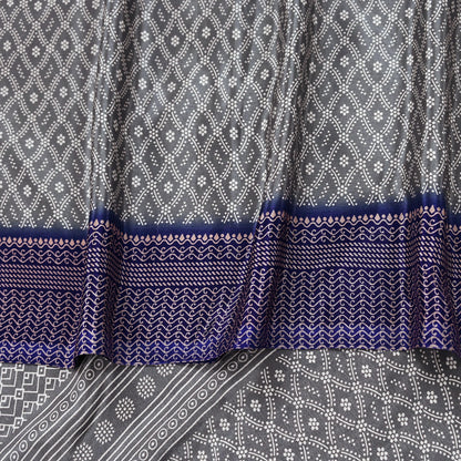 Indian Vintage Sari Blue & Gray Moss Crepe Printed Sarees 6yd Craft Fabric Sewing Floral Soft Dress making Quilting Crafting Upcycle Used