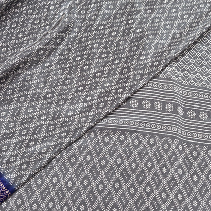 Indian Vintage Sari Blue & Gray Moss Crepe Printed Sarees 6yd Craft Fabric Sewing Floral Soft Dress making Quilting Crafting Upcycle Used