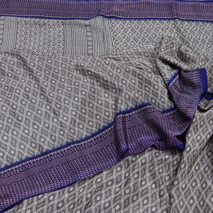 Indian Vintage Sari Blue & Gray Moss Crepe Printed Sarees 6yd Craft Fabric Sewing Floral Soft Dress making Quilting Crafting Upcycle Used