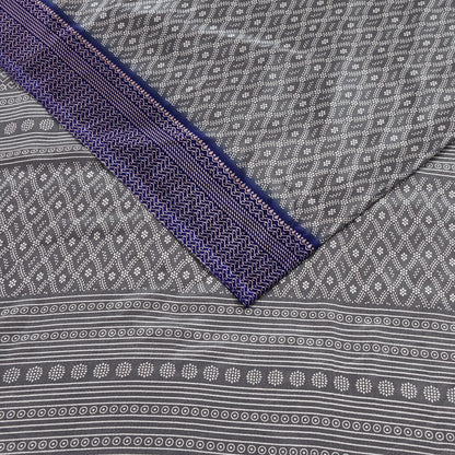 Indian Vintage Sari Blue & Gray Moss Crepe Printed Sarees 6yd Craft Fabric Sewing Floral Soft Dress making Quilting Crafting Upcycle Used