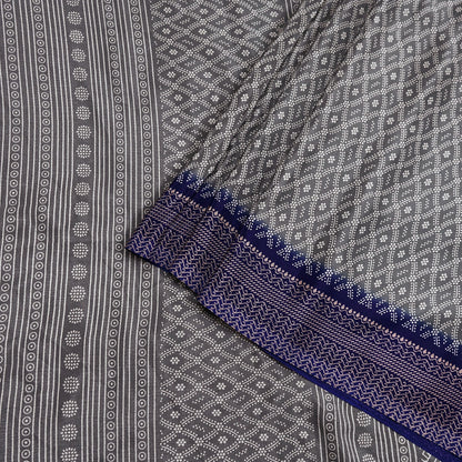 Indian Vintage Sari Blue & Gray Moss Crepe Printed Sarees 6yd Craft Fabric Sewing Floral Soft Dress making Quilting Crafting Upcycle Used