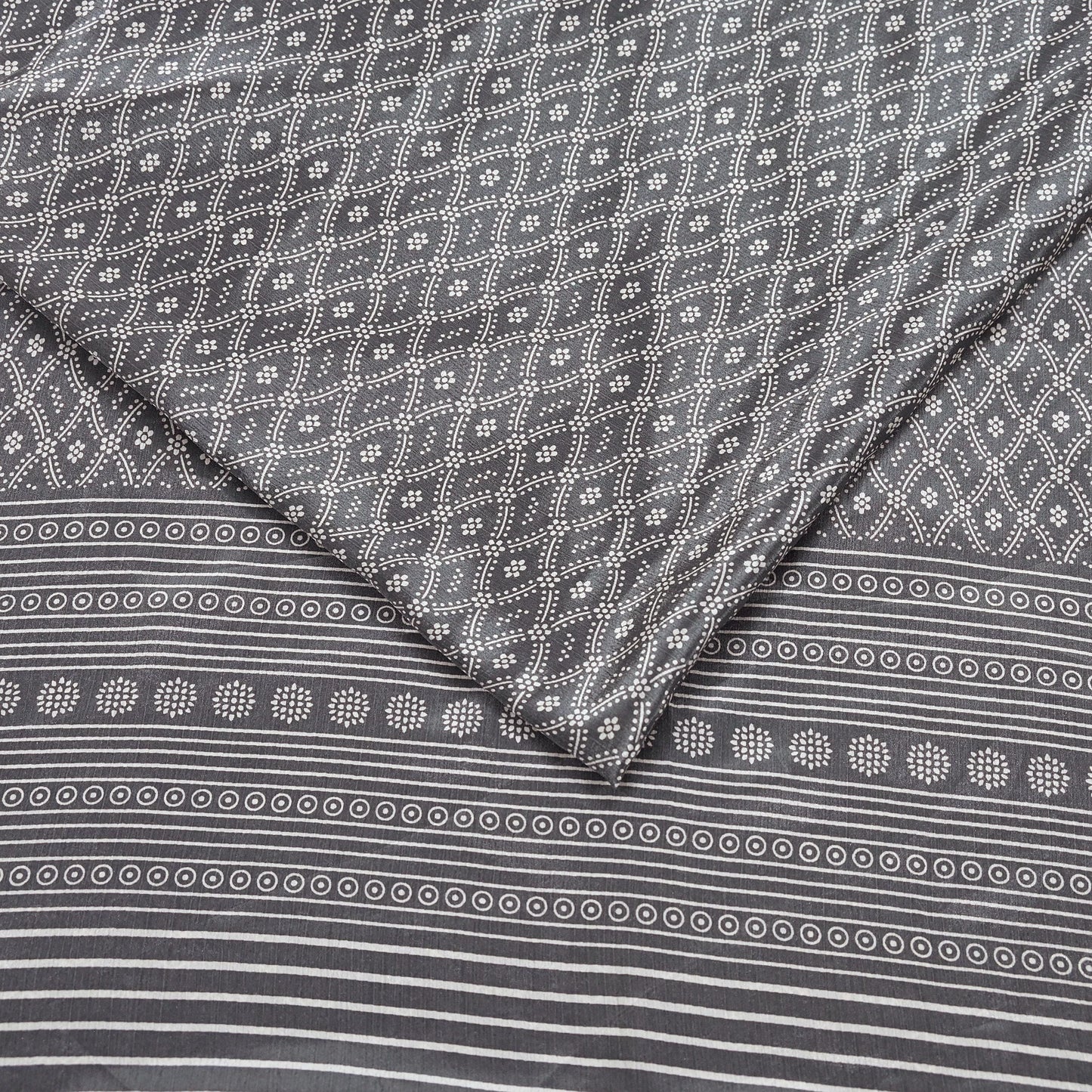 Indian Vintage Sari Blue & Gray Moss Crepe Printed Sarees 6yd Craft Fabric Sewing Floral Soft Dress making Quilting Crafting Upcycle Used