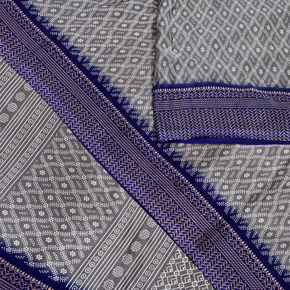 Indian Vintage Sari Blue & Gray Moss Crepe Printed Sarees 6yd Craft Fabric Sewing Floral Soft Dress making Quilting Crafting Upcycle Used