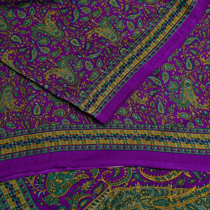 Indian Vintage Purple Moss Crepe Saree Printed Floral Sari Fabric 6 Yards Soft Craft Fabric for Sewing, Dressmaking, Quilting,Upcycling
