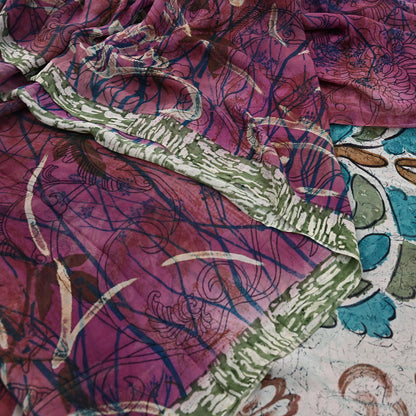 Indian Women Vintage Multi Sarees 100% Pure Georgette Silk Printed Sari Sewing 6yd Soft Craft Floral Design Wrap Boho Dress Making