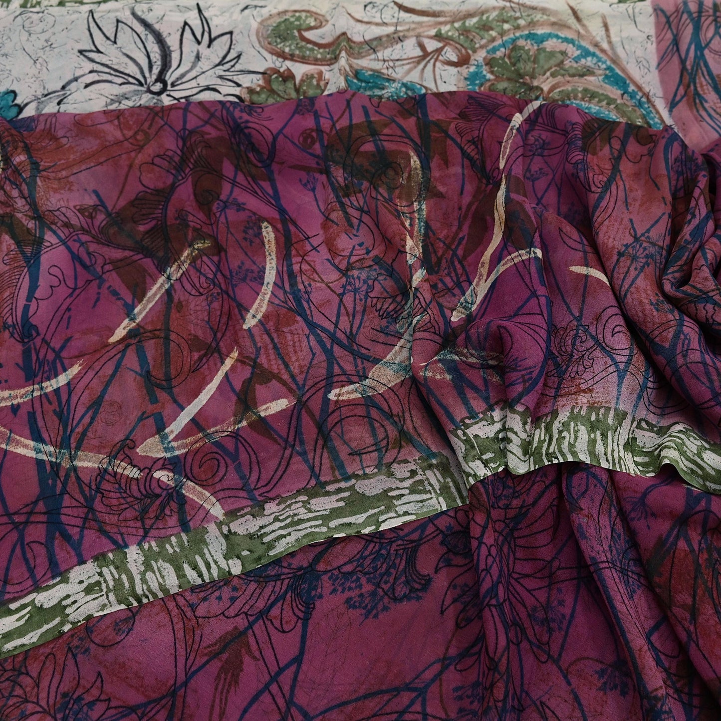 Indian Women Vintage Multi Sarees 100% Pure Georgette Silk Printed Sari Sewing 6yd Soft Craft Floral Design Wrap Boho Dress Making